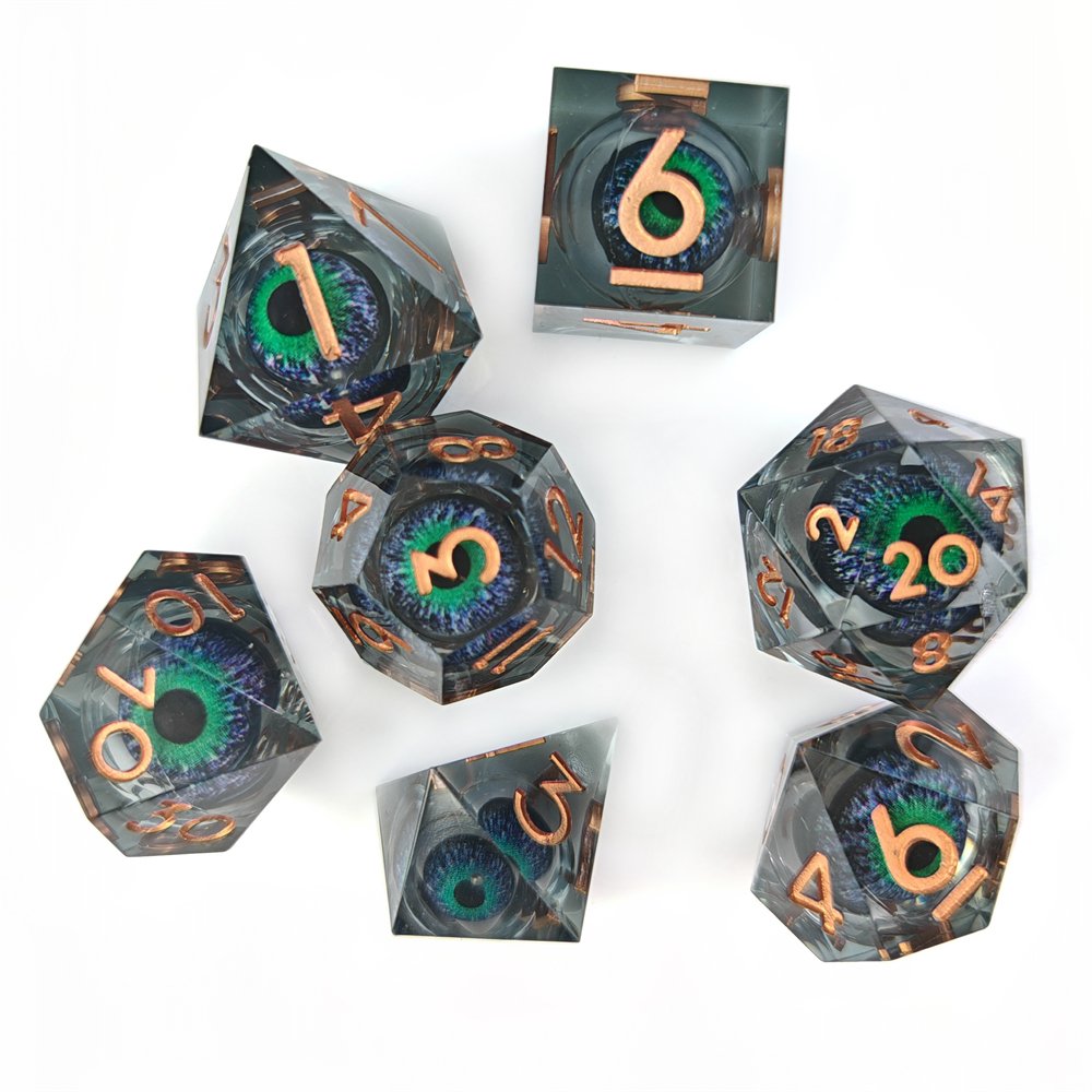 Movable Dragon Eye Ball Liquid Core Dice Set 7pcs RPG Dragons and Dungeons Game Dice Polyhedral Sharp Edge Resin DND Dice Set