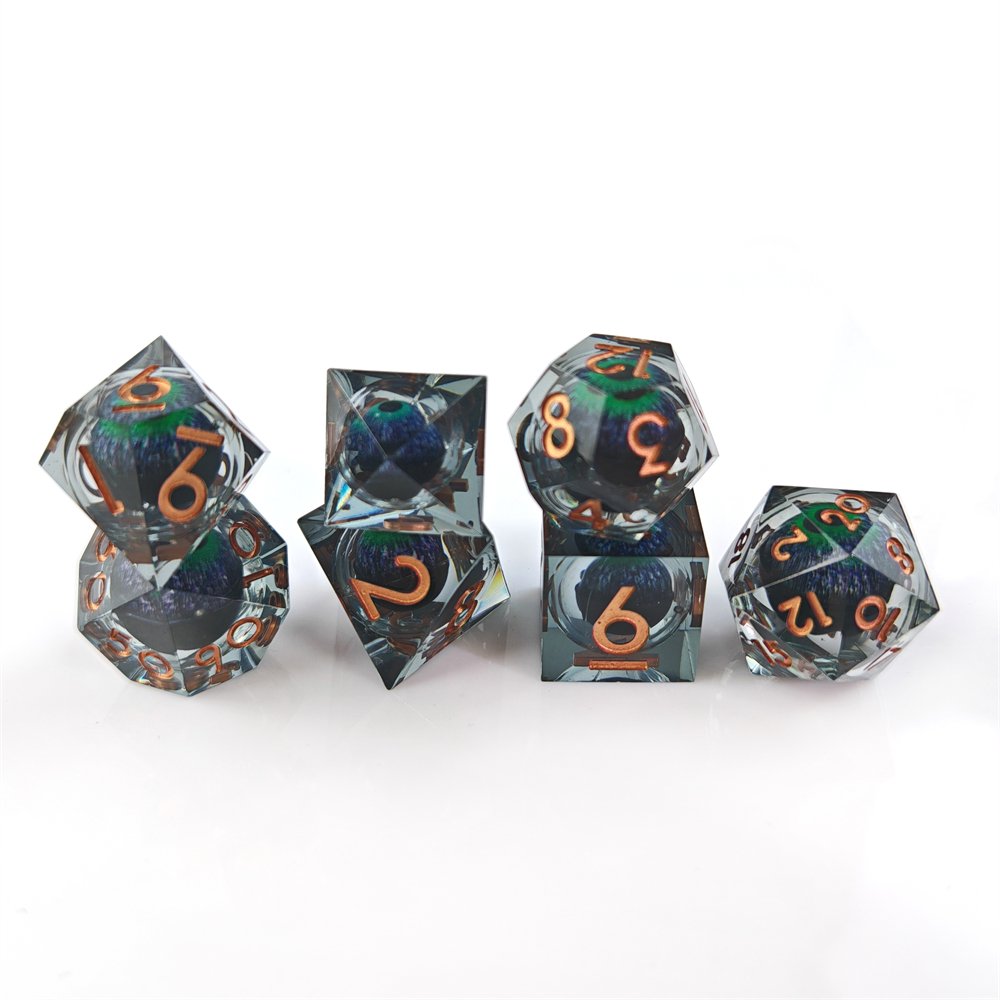 Movable Dragon Eye Ball Liquid Core Dice Set 7pcs RPG Dragons and Dungeons Game Dice Polyhedral Sharp Edge Resin DND Dice Set
