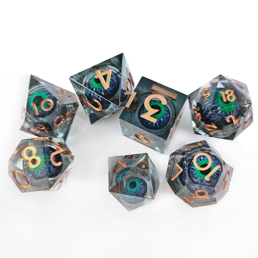 Movable Dragon Eye Ball Liquid Core Dice Set 7pcs RPG Dragons and Dungeons Game Dice Polyhedral Sharp Edge Resin DND Dice Set