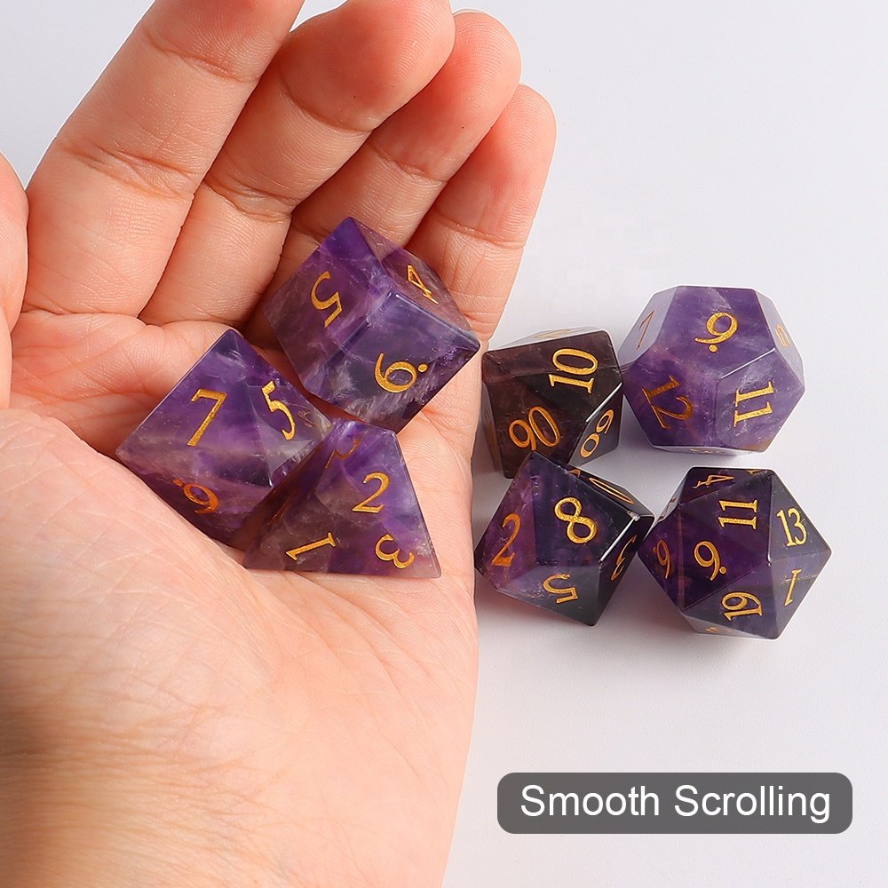 Dices Manufacturer Custom Logo Natural Stone RPG DND Polyhedral Gemstone Amethyst Dice Set