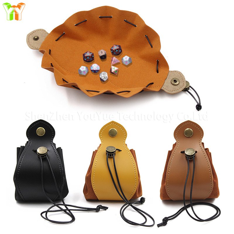 PU Leather Dice Bag Pouch with Drawstring Coin Purse DND Dice Storage Bags Folding Hexagon Key Coin Storage Case