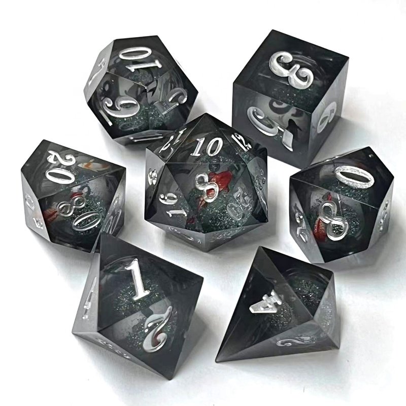 Liquid Core Quicksand Fish Dice D20 Sharp Edge Polyhedron Resin Dice DND Dungeons & Dragons for Table Game Dice