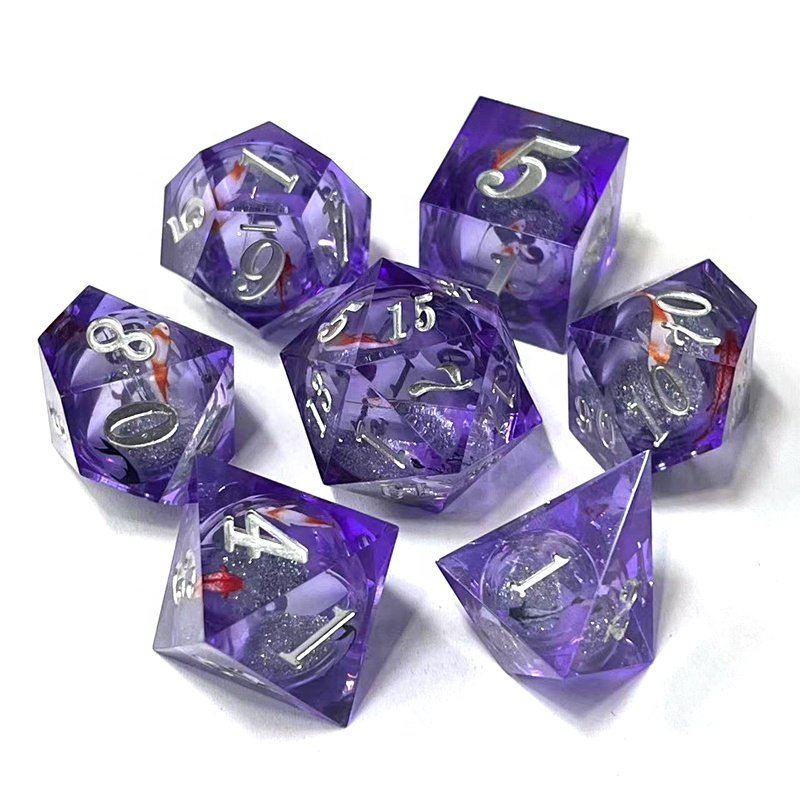 Liquid Core Quicksand Fish Dice D20 Sharp Edge Polyhedron Resin Dice DND Dungeons & Dragons for Table Game Dice