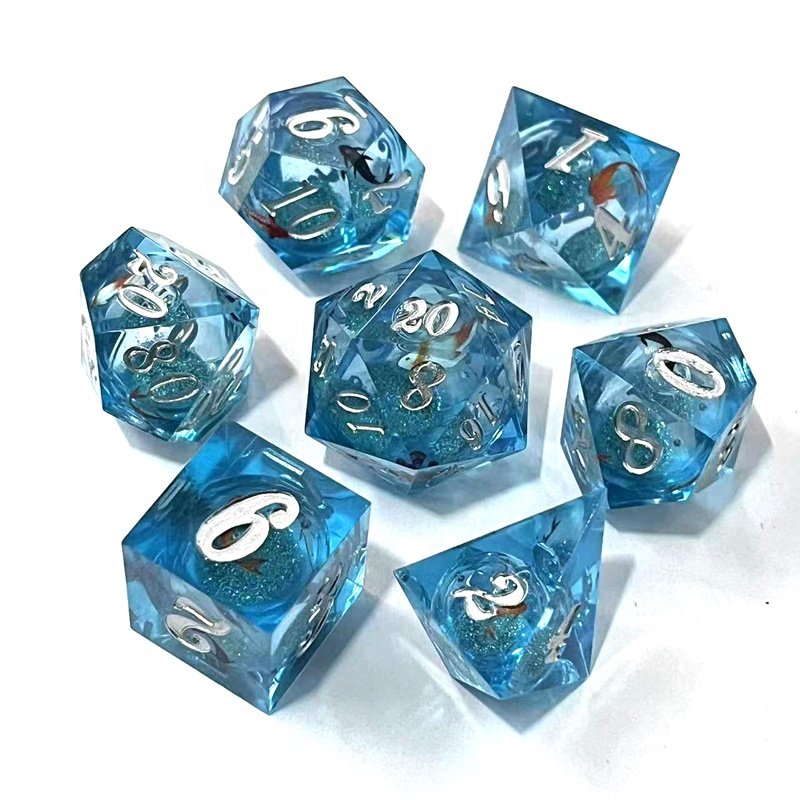 Liquid Core Quicksand Fish Dice D20 Sharp Edge Polyhedron Resin Dice DND Dungeons & Dragons for Table Game Dice