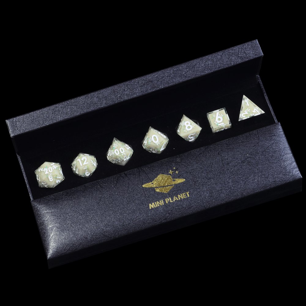 MINI PLANET DND Dice Set Handmade Layered Stickers Sharp Polyhedral Dice For TRPG Wholesale Custom Resin DND Dice Set 7pcs/set