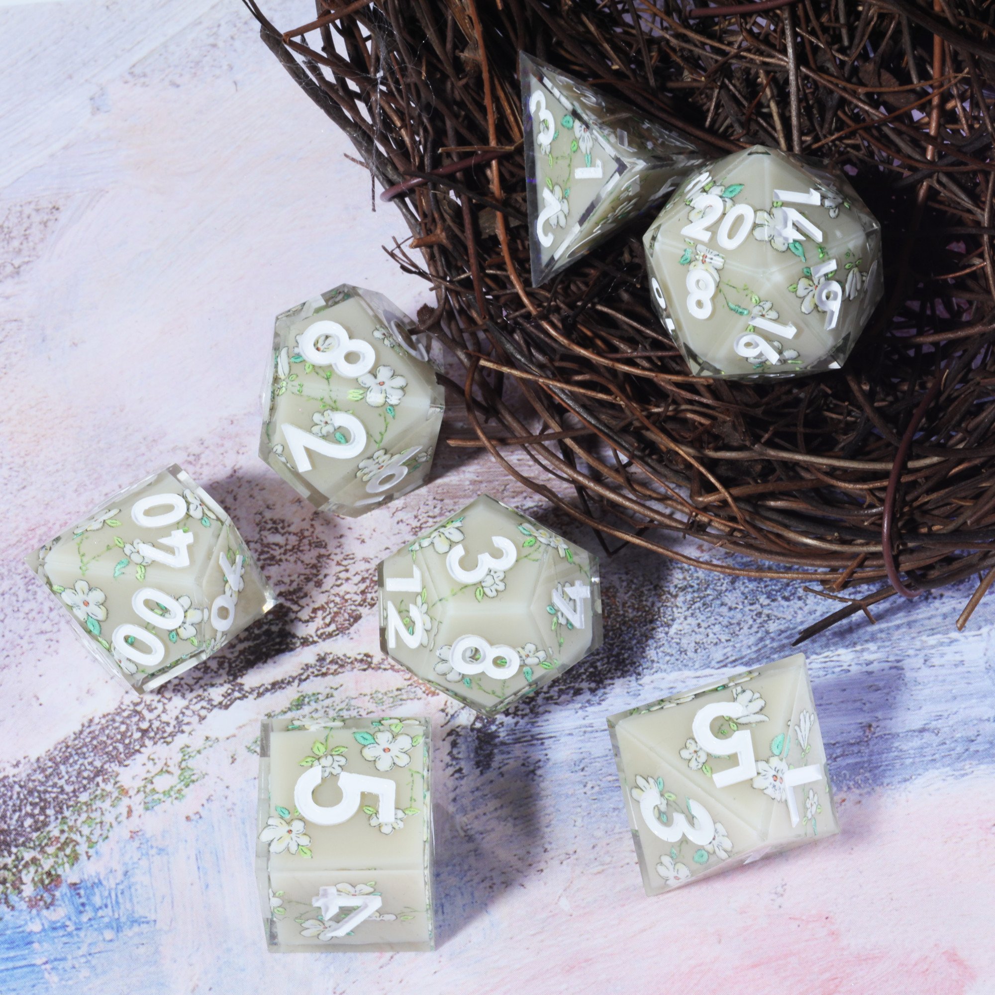 MINI PLANET DND Dice Set Handmade Layered Stickers Sharp Polyhedral Dice For TRPG Wholesale Custom Resin DND Dice Set 7pcs/set