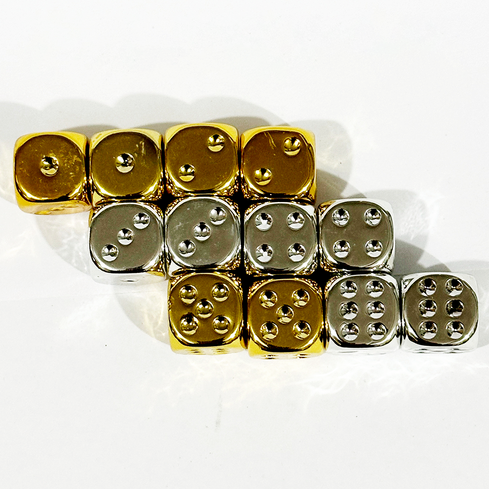 Wholesale D6 Acrylic Dice 16mm Electroplated Metal Gold Silver Rounded Corner Board Game Entertainment Custom Dice