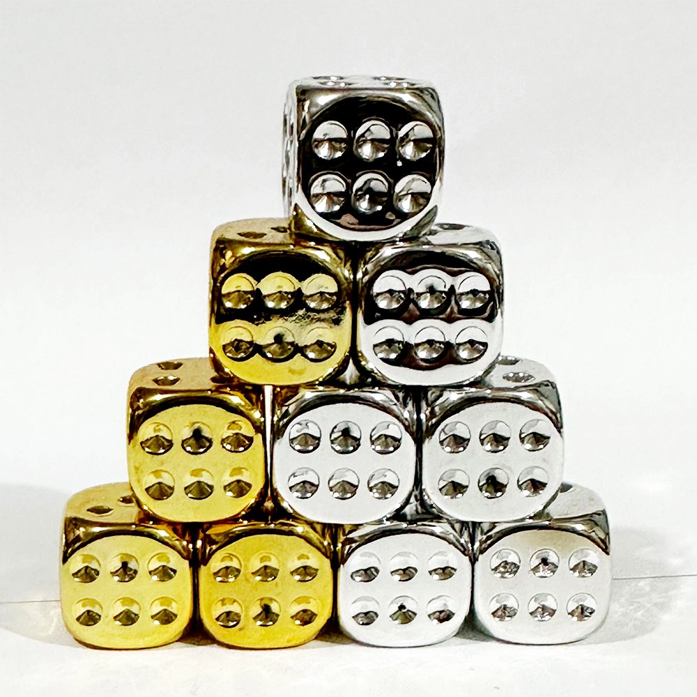 Wholesale D6 Acrylic Dice 16mm Electroplated Metal Gold Silver Rounded Corner Board Game Entertainment Custom Dice