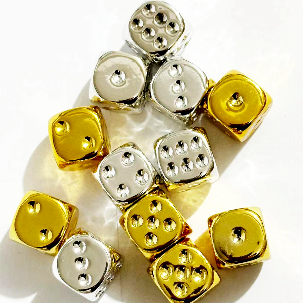 Wholesale D6 Acrylic Dice 16mm Electroplated Metal Gold Silver Rounded Corner Board Game Entertainment Custom Dice