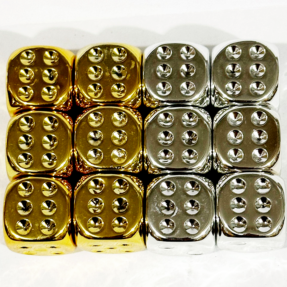 Wholesale D6 Acrylic Dice 16mm Electroplated Metal Gold Silver Rounded Corner Board Game Entertainment Custom Dice
