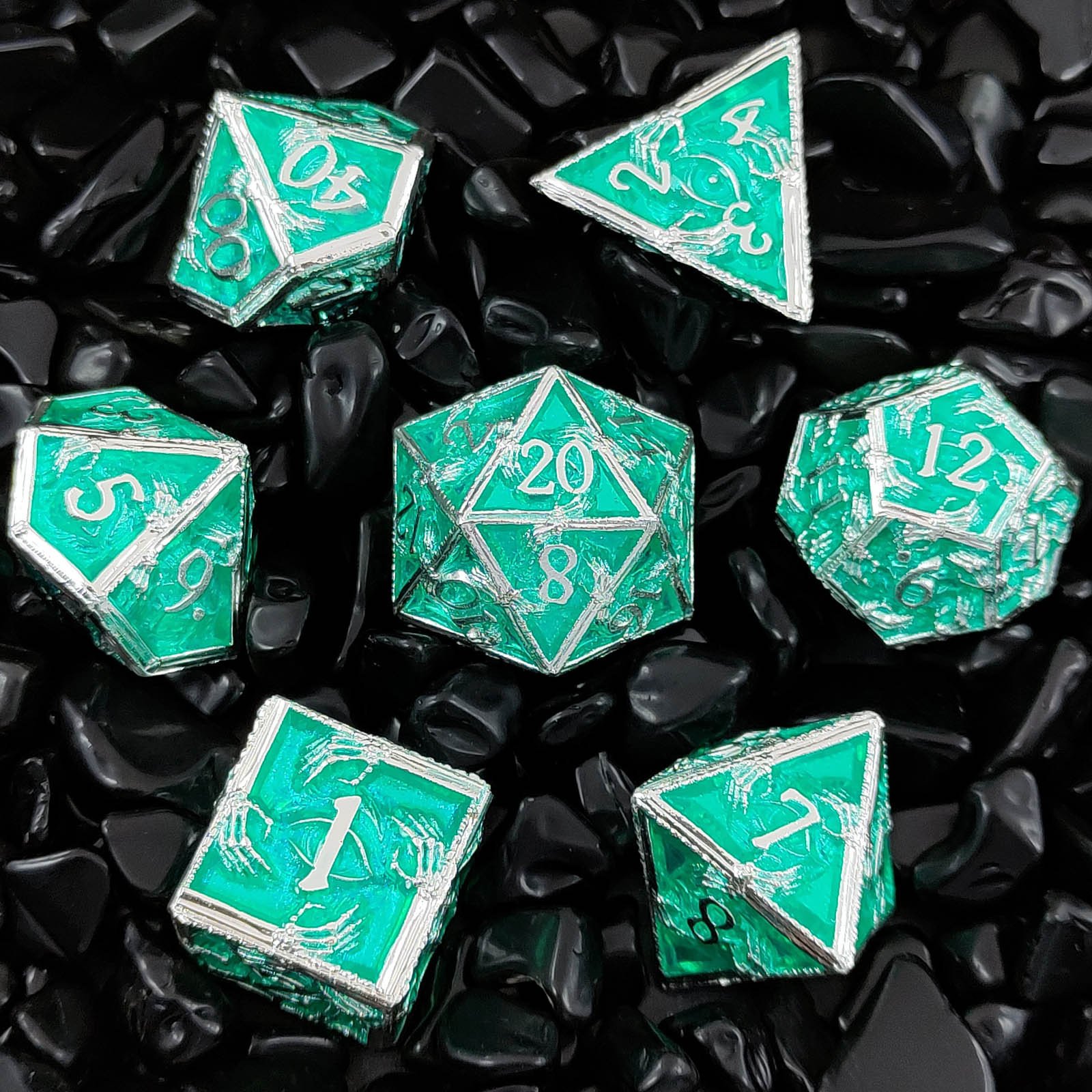 Metal Dice Set D&D,7 PCS Dragon Scale Metallic DND Dice Set,Dragon Eye Metal Dice with Gift Metal for Dunon and Dragon Tabletop