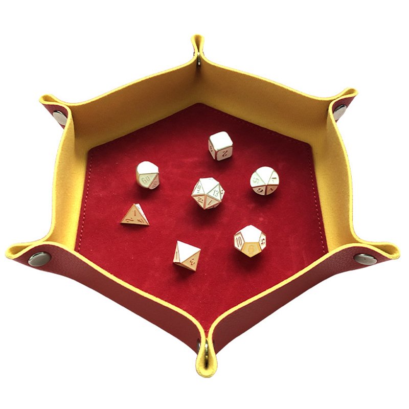 M114 Custom Multicolor DND Dice Tray Foldable Snap Button Logo Thickened PU Leather Hexagonal Dice Cup for Game Use