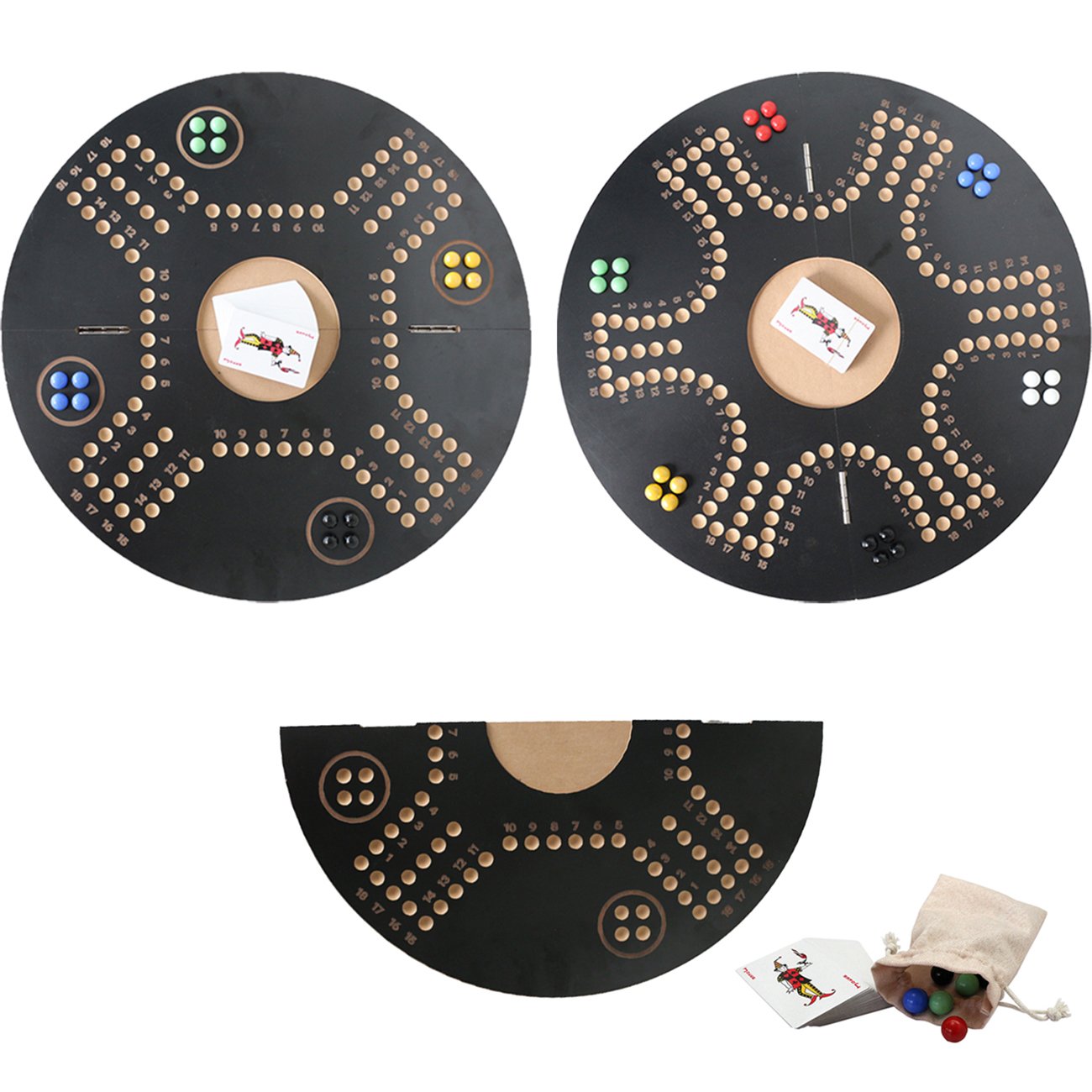 21" Foldable Original Marble Board Game Strategy Competitive 2-6 Player Fast Track Wooden with 6 Colors 24 Marbles 6 Dice