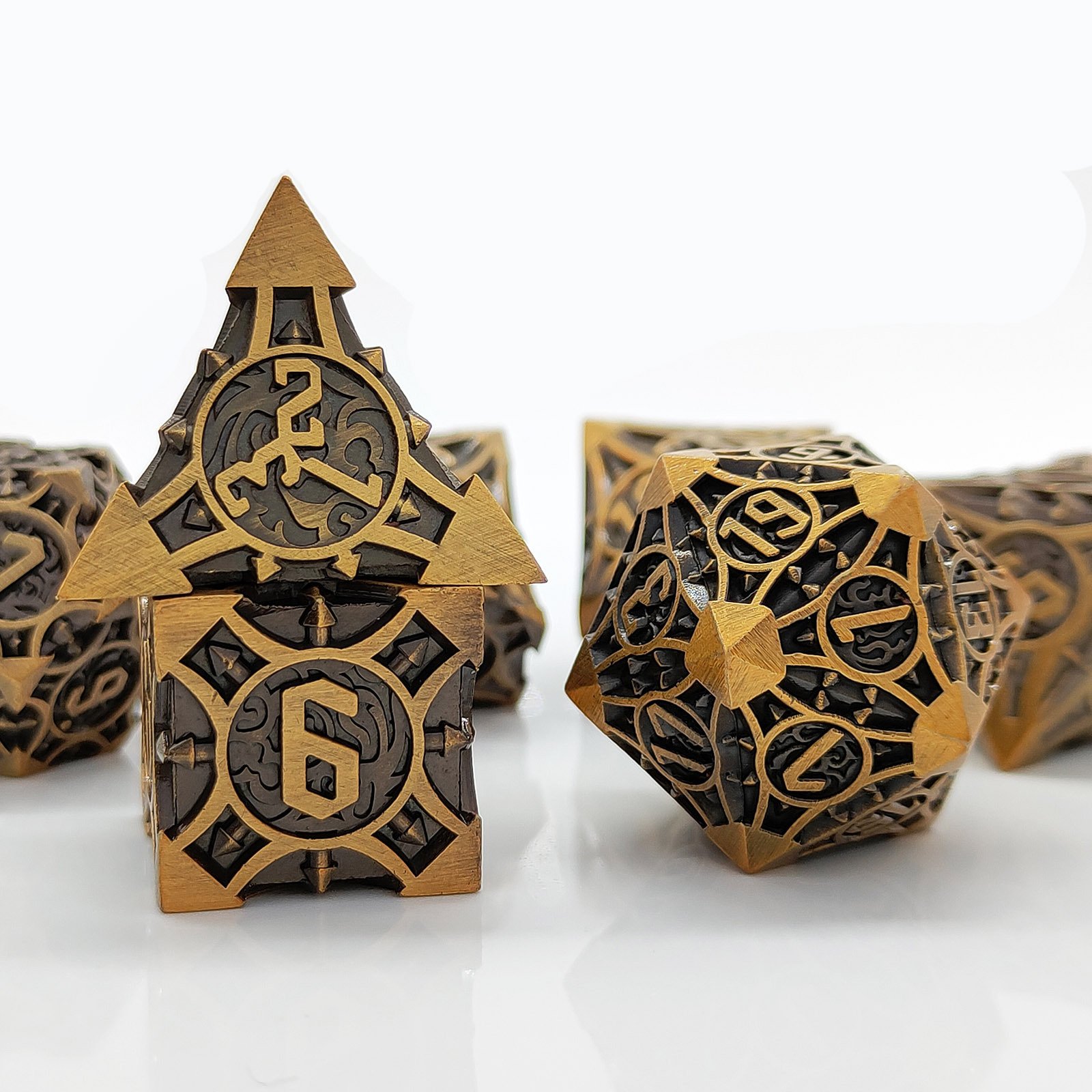 Mini Planet Wholesale RPG Board Games Handmade polyhedral Copper Solid Metal dice set 7pcs Dice Custom Logo for DND MTG Players