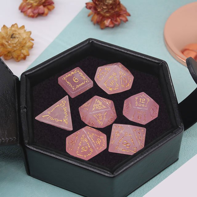 factory wholesale glass dice HOT-SELLING pink crystal dice set for dungeons and dragons RPG