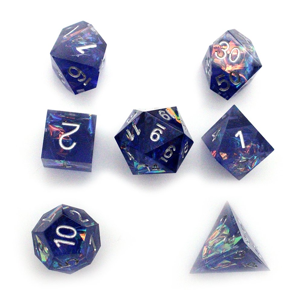 Customized Rpg Resin Sharp Plastic Acrylic Dices Christmas Blue Amethyst Carved Dice Wholesale