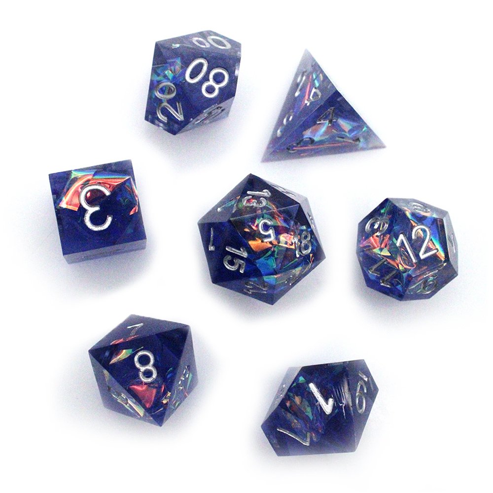 Customized Rpg Resin Sharp Plastic Acrylic Dices Christmas Blue Amethyst Carved Dice Wholesale