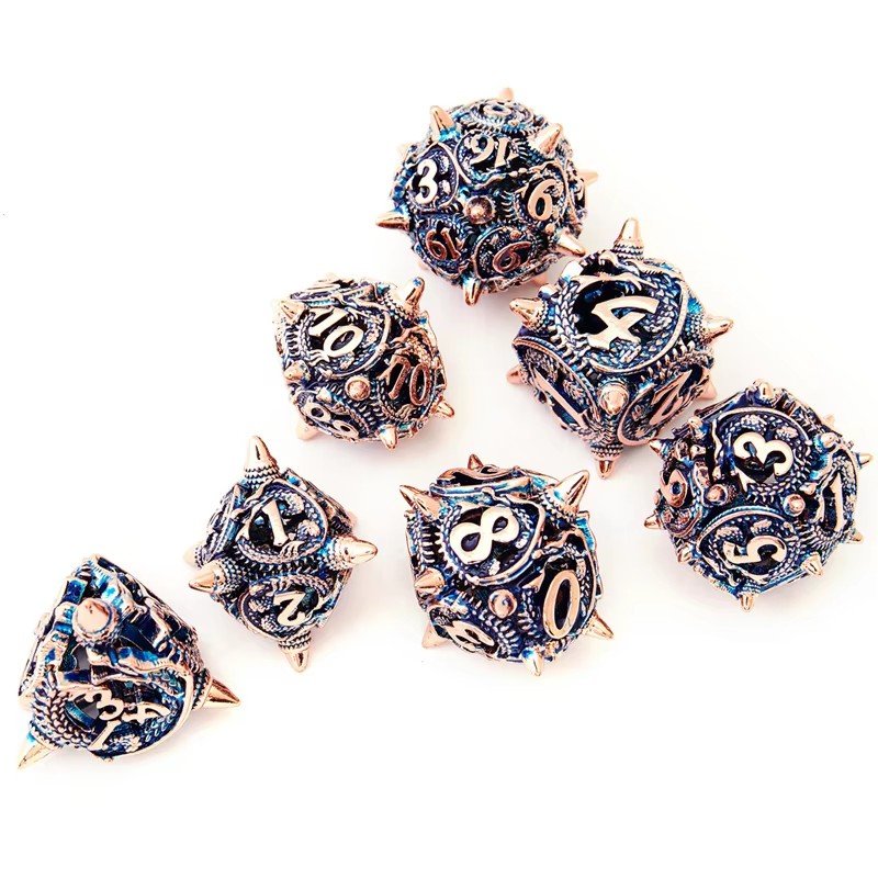 Mini Planet Wholesale RPG Board Games Handmade polyhedral Copper Metal dice set 7pcs Dice Set Custom Logo for DND MTG Players