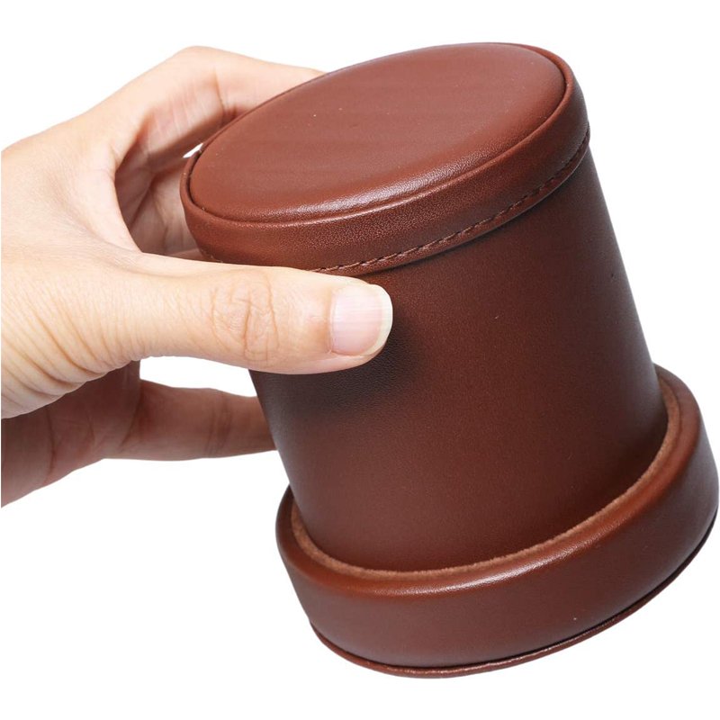 Leather Dice Cup with Lid Including 6 Matching Pearl Dice Use for Liars Dice Farkle Yahtzee Board Games,