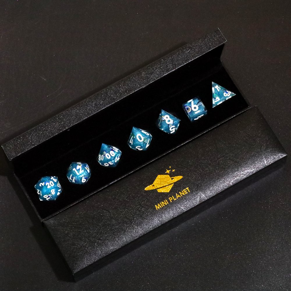 MINI PLANET Handmade Stickers DND Dice Set 7pcs Wholesale Custom Resin Dice For TRPG Dungeons&Dragons Board Game Polyhedral Dice