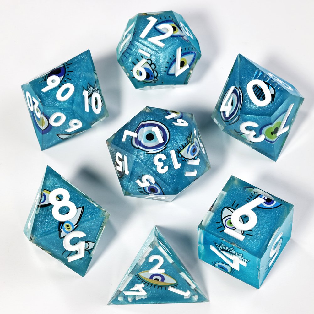 MINI PLANET Handmade Stickers DND Dice Set 7pcs Wholesale Custom Resin Dice For TRPG Dungeons&Dragons Board Game Polyhedral Dice