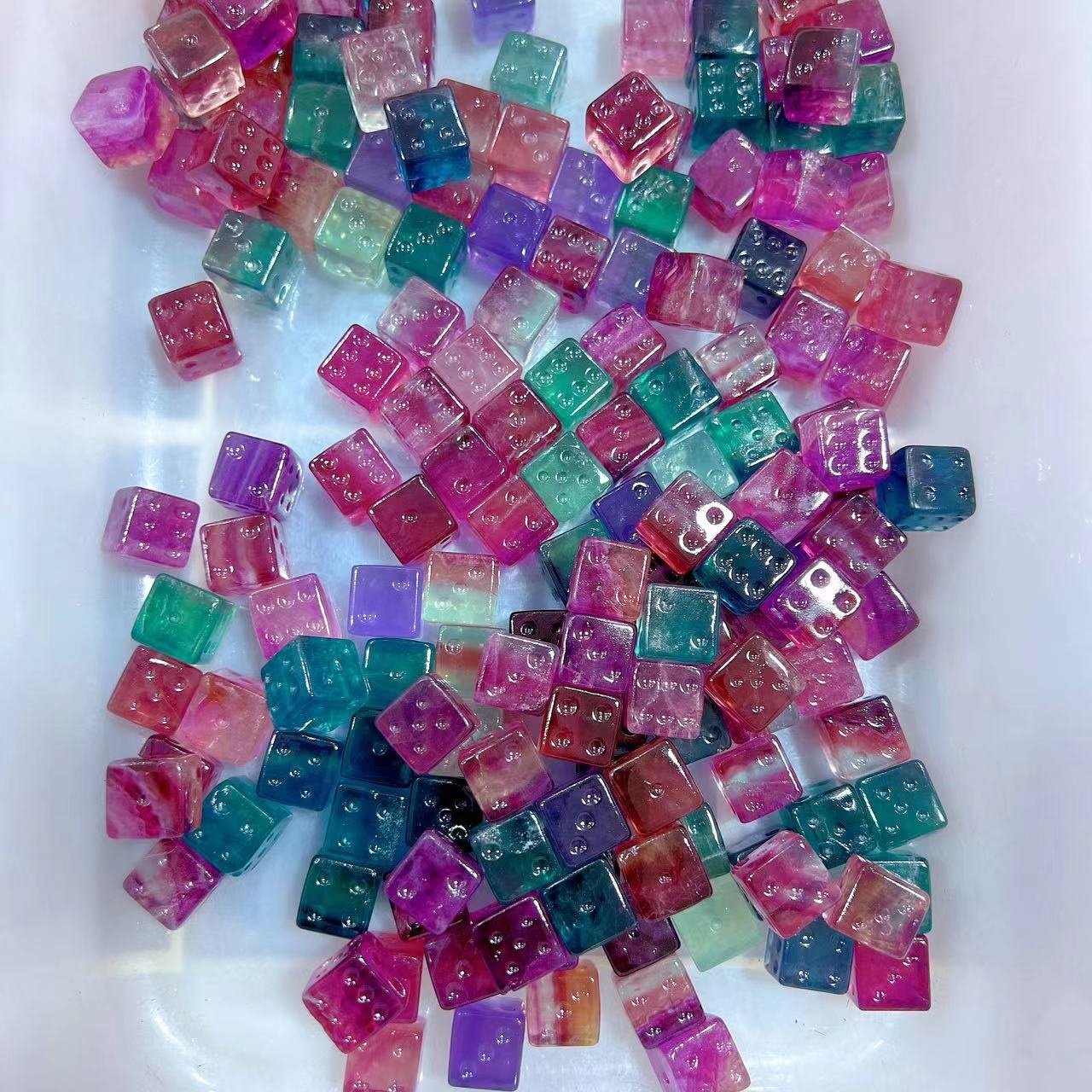 Factory Price Wholesale Bulk Crystal Crafts Natural Rainbow Fluorite Cube Dice For Bar Night Promotional Gift