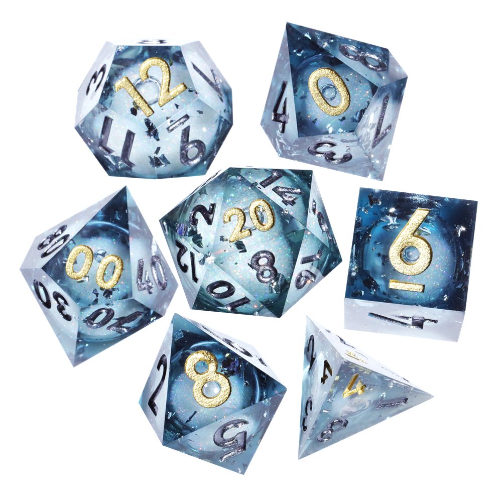MINI PLANET Polyhedral Liquid Core Dice For TRPG Board Game DND Dice Set 7pcs Wholesale Custom Resin Dice With Sharp edges DND
