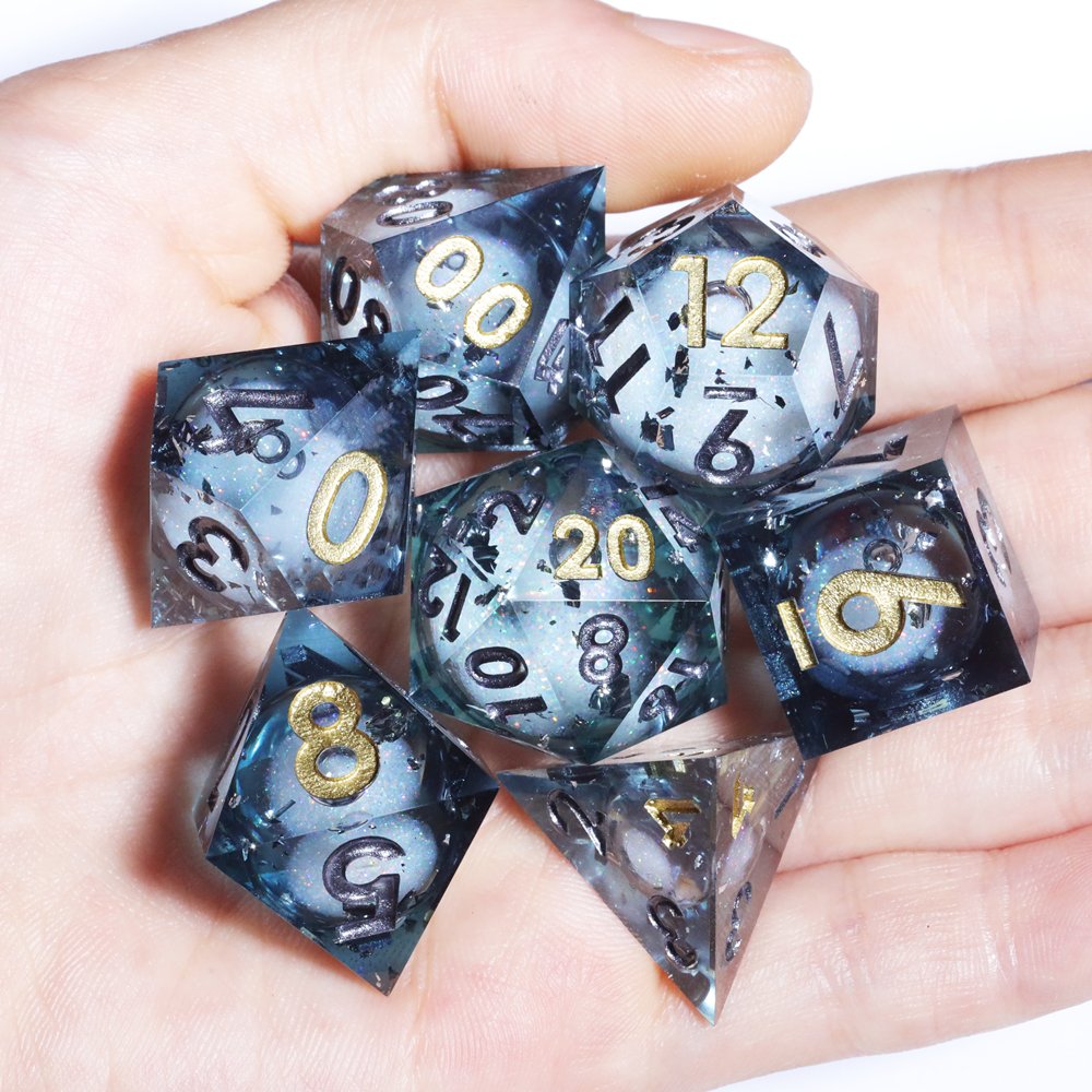 MINI PLANET Polyhedral Liquid Core Dice For TRPG Board Game DND Dice Set 7pcs Wholesale Custom Resin Dice With Sharp edges DND
