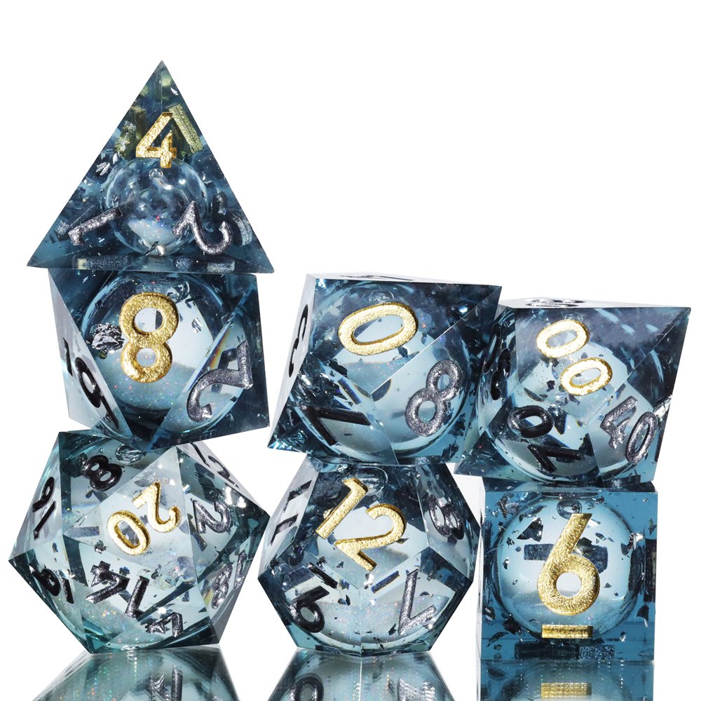 MINI PLANET Polyhedral Liquid Core Dice For TRPG Board Game DND Dice Set 7pcs Wholesale Custom Resin Dice With Sharp edges DND