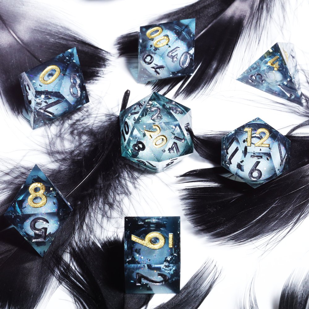 MINI PLANET Polyhedral Liquid Core Dice For TRPG Board Game DND Dice Set 7pcs Wholesale Custom Resin Dice With Sharp edges DND
