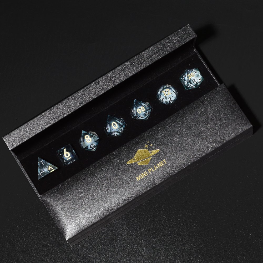 MINI PLANET Polyhedral Liquid Core Dice For TRPG Board Game DND Dice Set 7pcs Wholesale Custom Resin Dice With Sharp edges DND