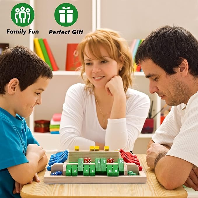 Shut The Box Dice Game 8 Dice 4 Players Wooden dice Game Perfect for Parties Easy to Learn Tabletop Version and Pub Board Game