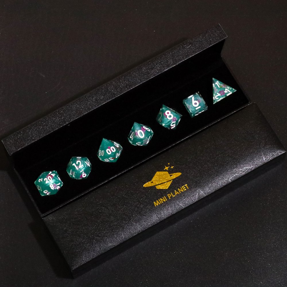 MINI PLANET DND Dice Set Wholesale Custom Resin Dice with Sharp Edges For RPG Dragon&Dungeon Polyhedral Layered Sticker Dice Set