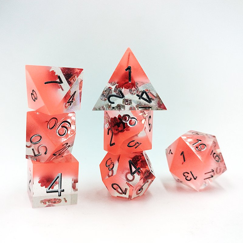 Polyhedral Translucent Resin D&D Flower Dice Set For RPG Dungeons & Dragons Game