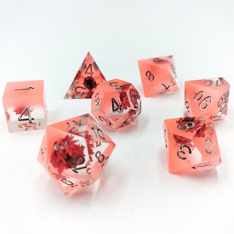 Polyhedral Translucent Resin D&D Flower Dice Set For RPG Dungeons & Dragons Game