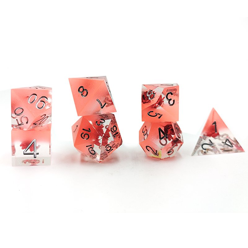 Polyhedral Translucent Resin D&D Flower Dice Set For RPG Dungeons & Dragons Game
