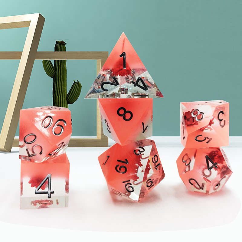 Polyhedral Translucent Resin D&D Flower Dice Set For RPG Dungeons & Dragons Game