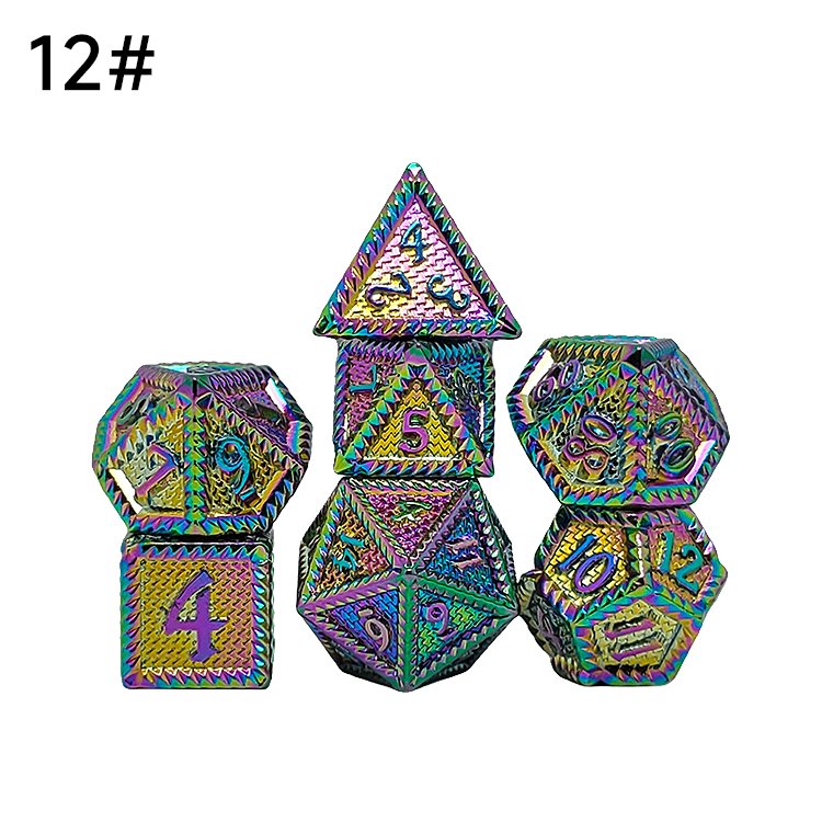 Dndnd Metal Gaming Dice 7 Pcs Red Dragon With Velvet Pouch For Dungeons & Dragon D&D Game Silver Edges With Gold Number Dice