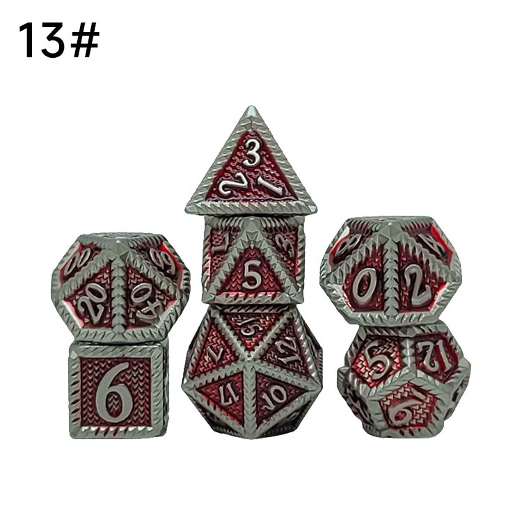 Dndnd Metal Gaming Dice 7 Pcs Red Dragon With Velvet Pouch For Dungeons & Dragon D&D Game Silver Edges With Gold Number Dice