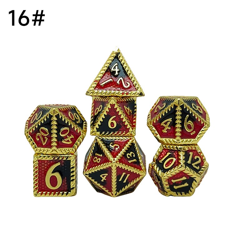 Dndnd Metal Gaming Dice 7 Pcs Red Dragon With Velvet Pouch For Dungeons & Dragon D&D Game Silver Edges With Gold Number Dice