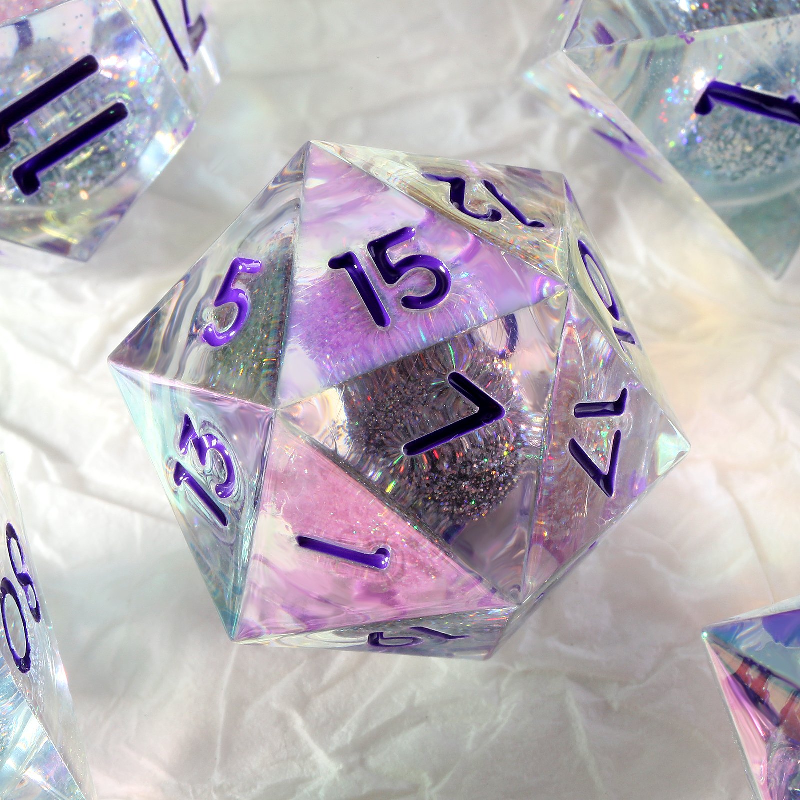 Rainbow iridescent plating Polyhedral Sharp Edge Resin Dice Set D&D Custom DnD Dice Liquid Core Dice for Dungeons and Dragons