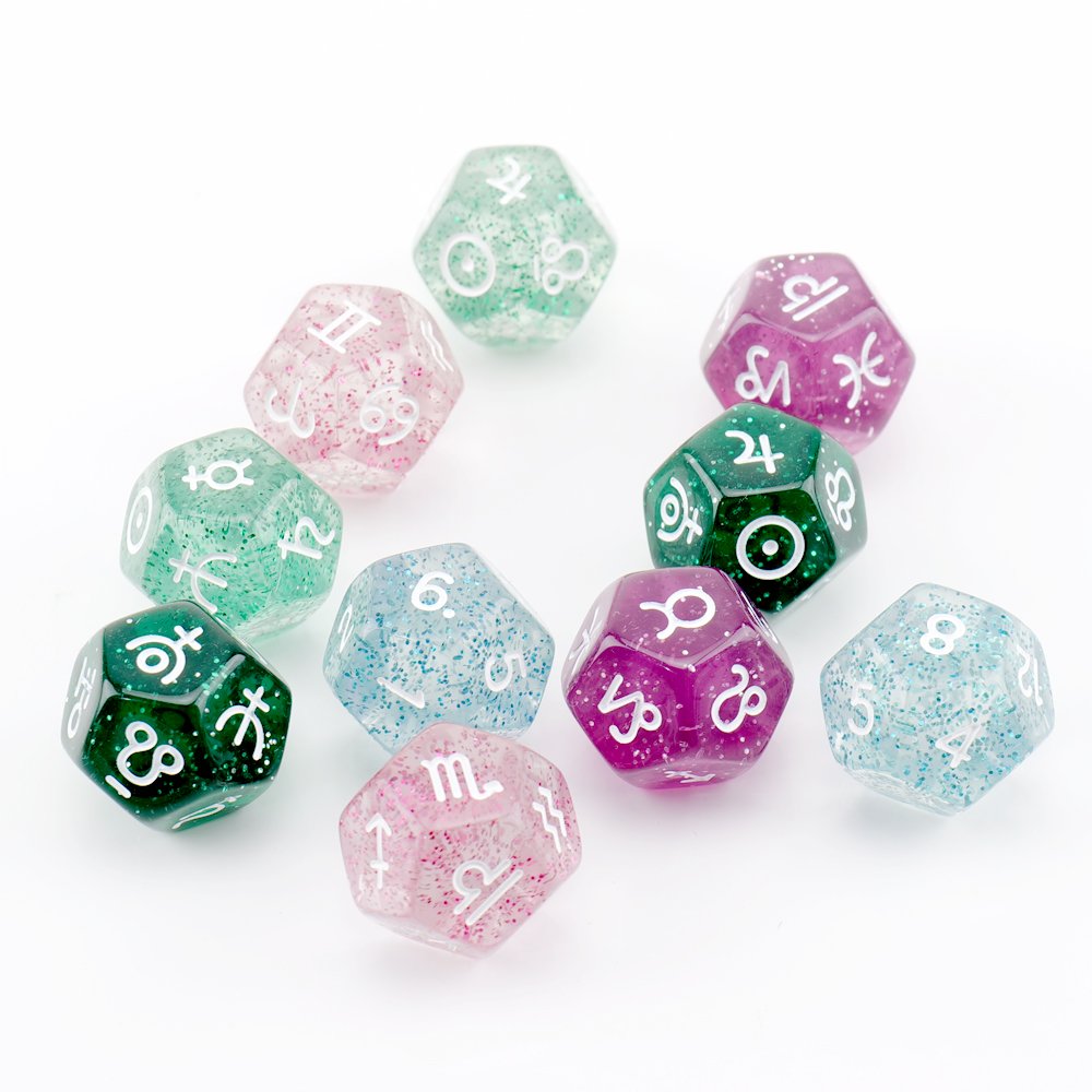custom 18mm 3PCS Set Astrology D12 Dice dice set Zodiac Signs Board Game Tarot Constellation Divination Dice Resin