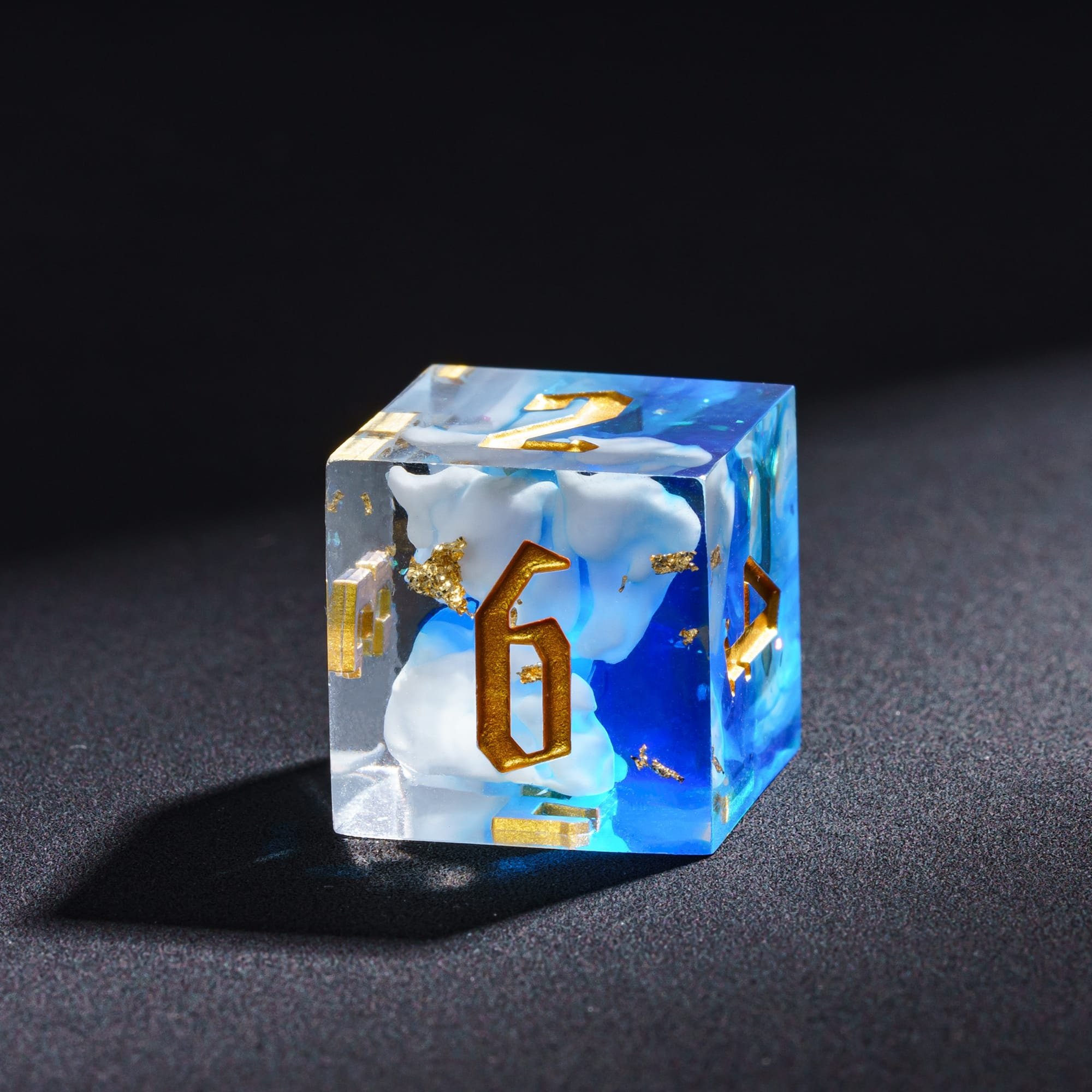 Udixi Sharp Edge Dice Dungeons and Dragons custom logo Board Games RPG Swirl Gold Foil Dice Set Blue