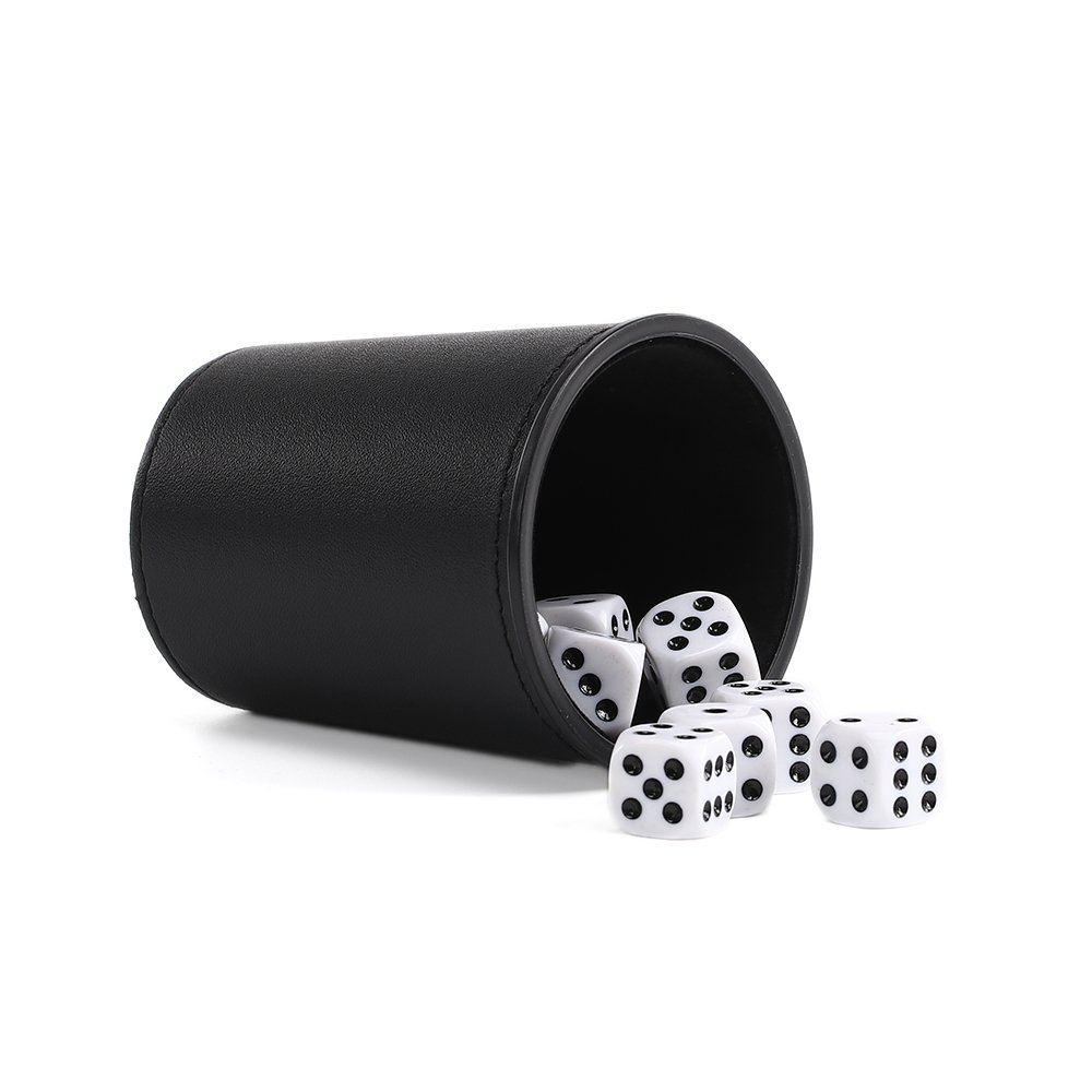 OEM ODM Customized Logo Black PU Leather Dice Cup Set With 6 Dices