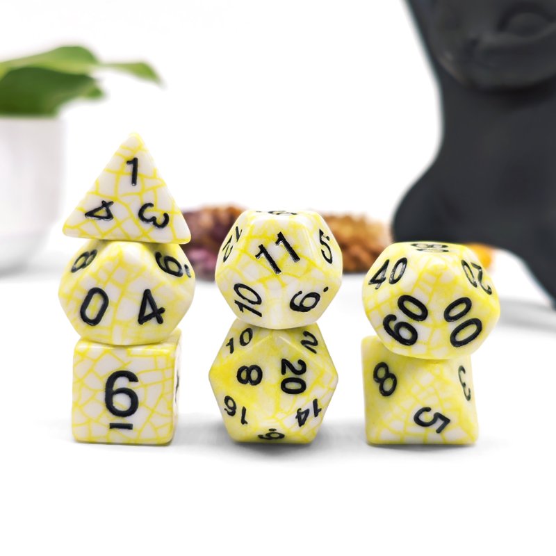 Polyhedral DnD Web dice Set Yellow Color Dice 7pcs Set for DND Dice