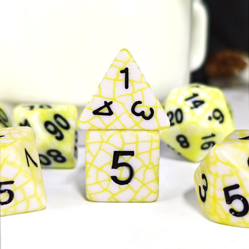 Polyhedral DnD Web dice Set Yellow Color Dice 7pcs Set for DND Dice