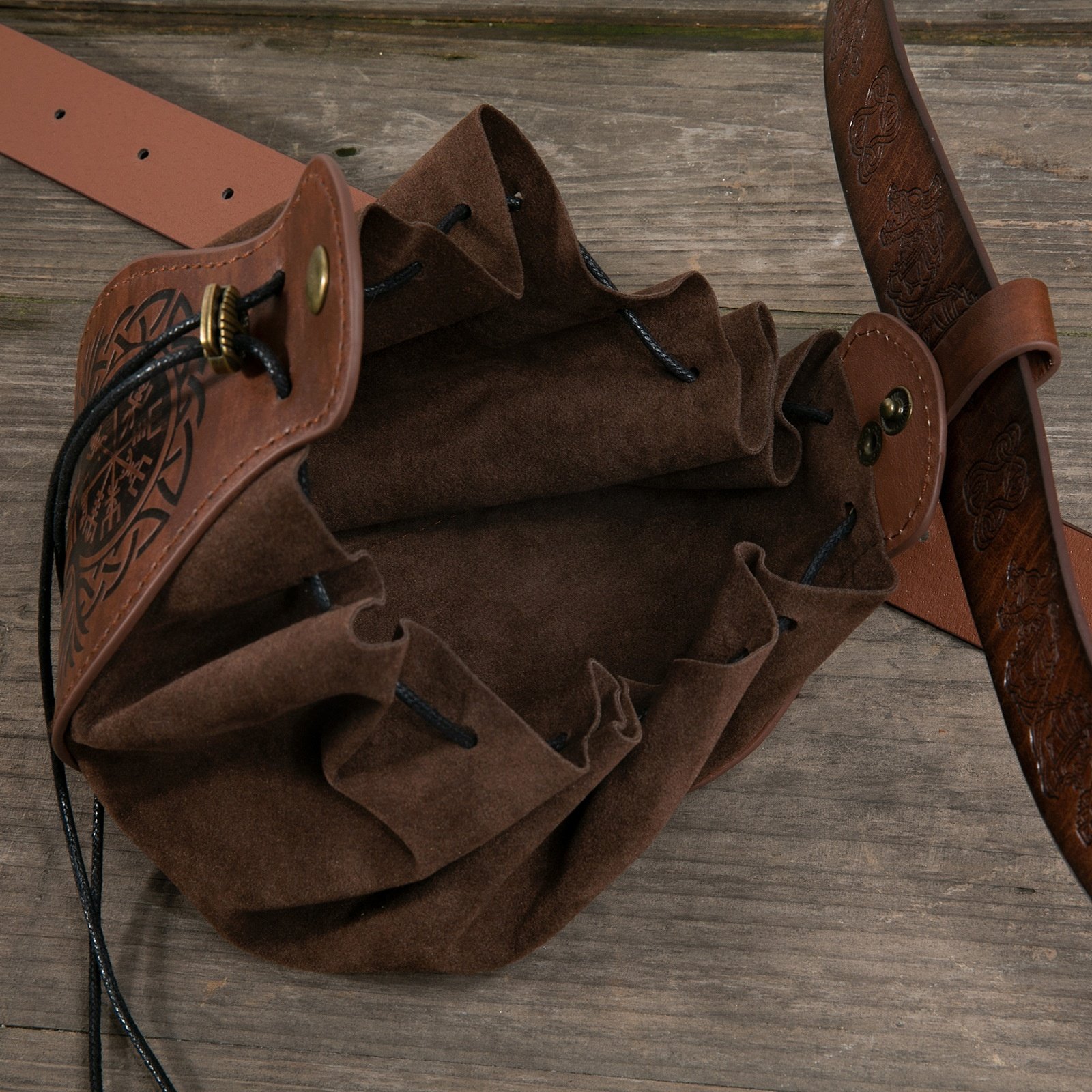 Medieval Vintage Leather Drawstring Bag Coin Purse Waist Ring Belt Costume Accessory DND Dice Storage Bag
