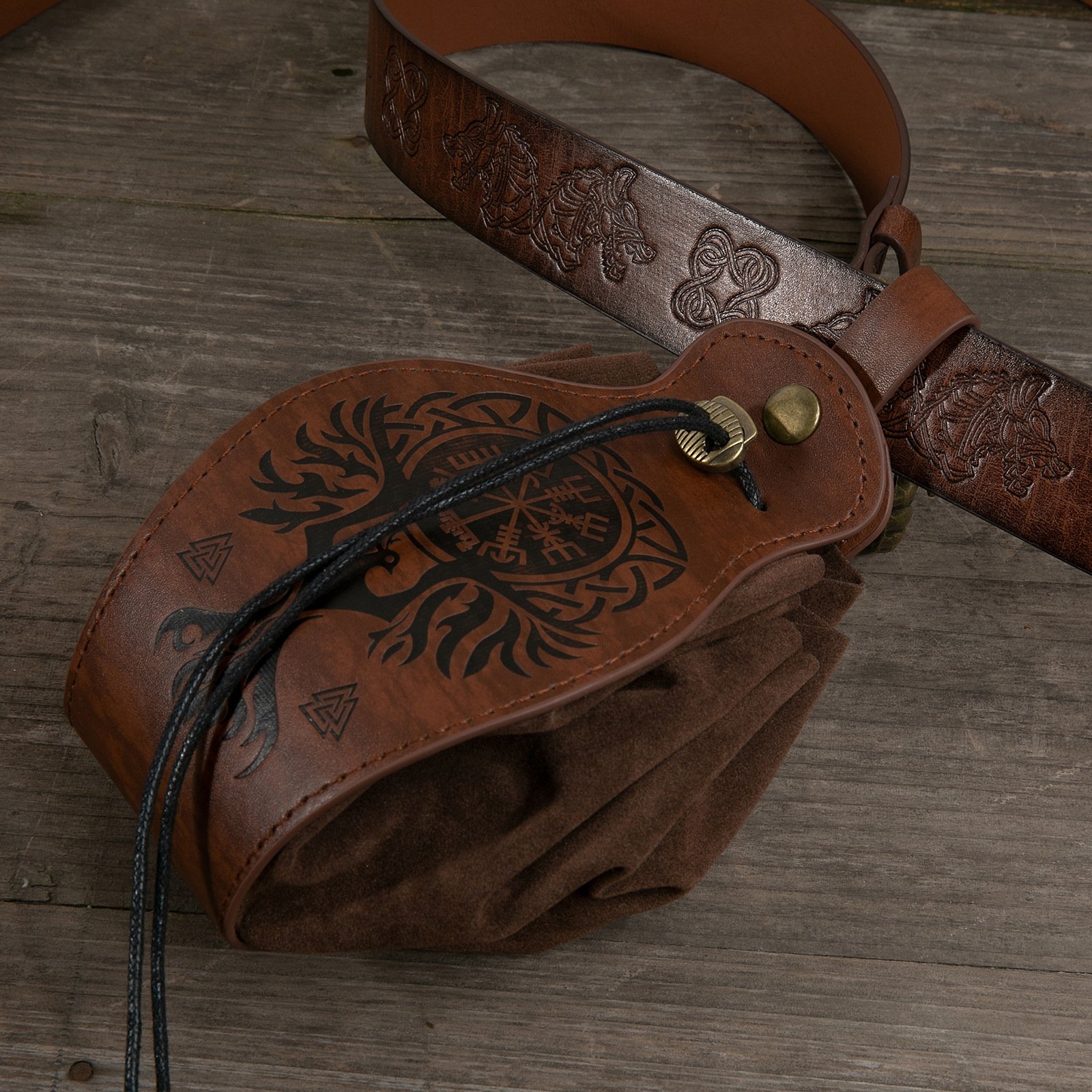 Medieval Vintage Leather Drawstring Bag Coin Purse Waist Ring Belt Costume Accessory DND Dice Storage Bag