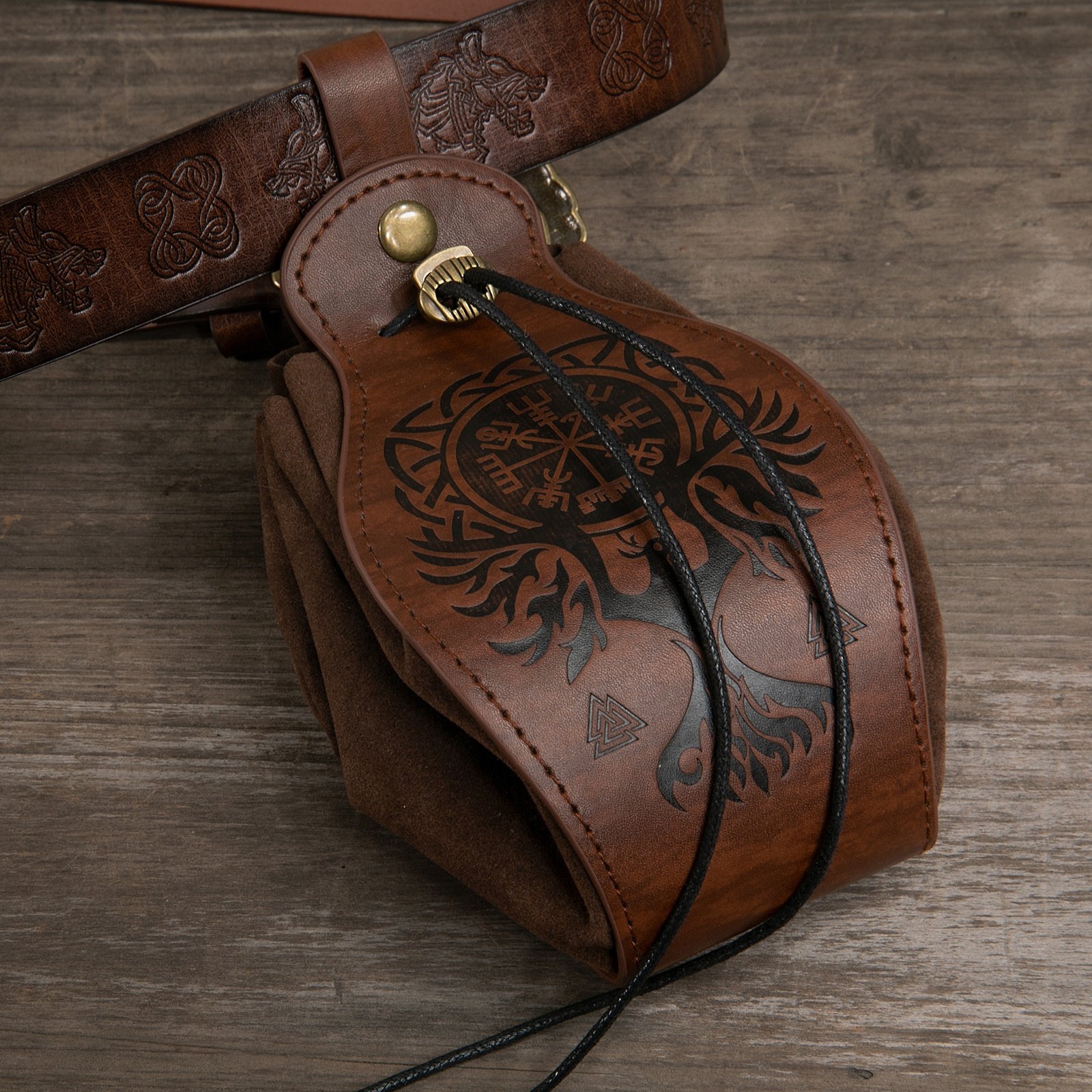 Medieval Vintage Leather Drawstring Bag Coin Purse Waist Ring Belt Costume Accessory DND Dice Storage Bag