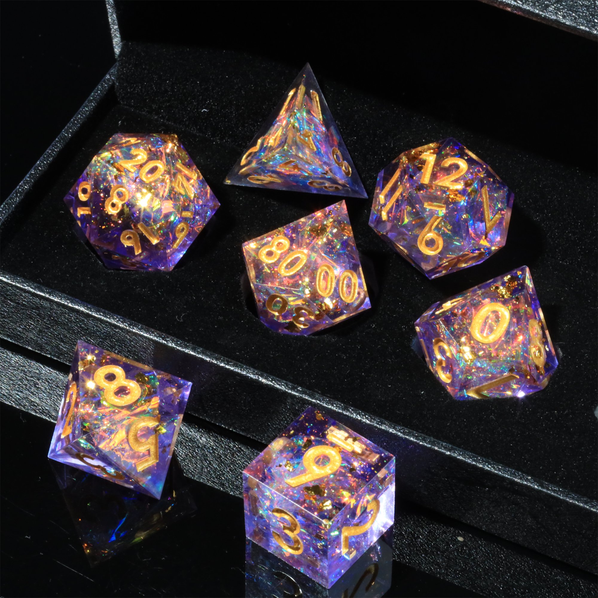 MINI PLANET Galaxy Purple DND Dice Set 7pcs Polyhedral Resin Dice For RPG Board Games Wholesale Custom DND Dice Set and D6 D20